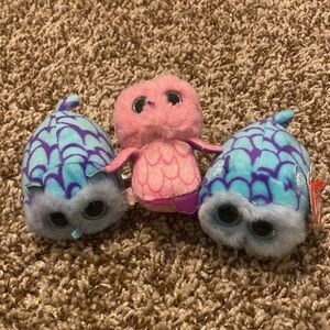 Teeny Tys Collection- Adorable Plush Owl Set - Blue and Pink